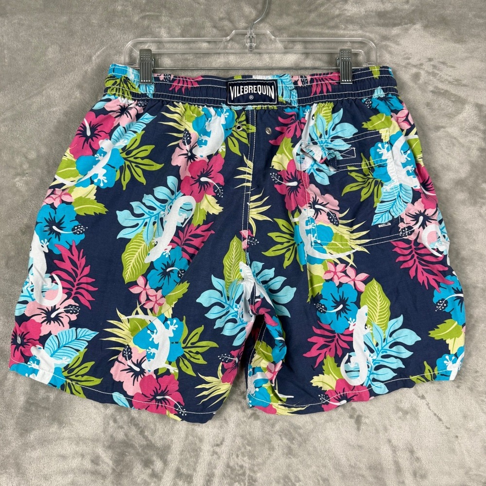 Vilebrequin Mens Swim Trunks XXL Navy Blue Tropical Floral Gecko Board Shorts